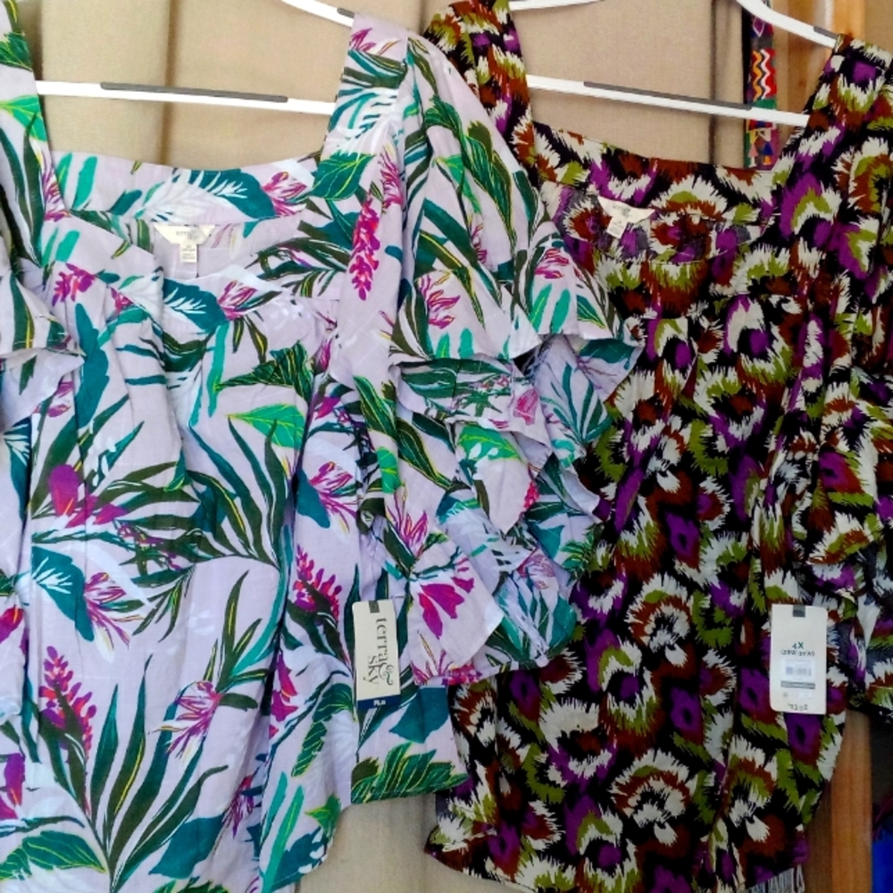💥NWT SET OF 2 COTTON BLOUSES PLUS SIZE 4X WOMEN'S TOPS SHIRTS